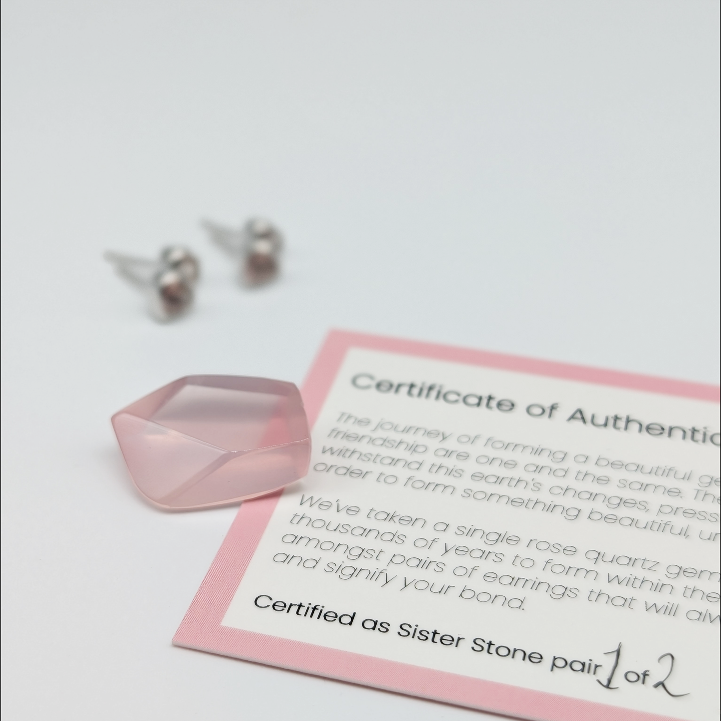 Set of 2 pairs - Heart Rose Quartz Sterling Silver Stud Earrings