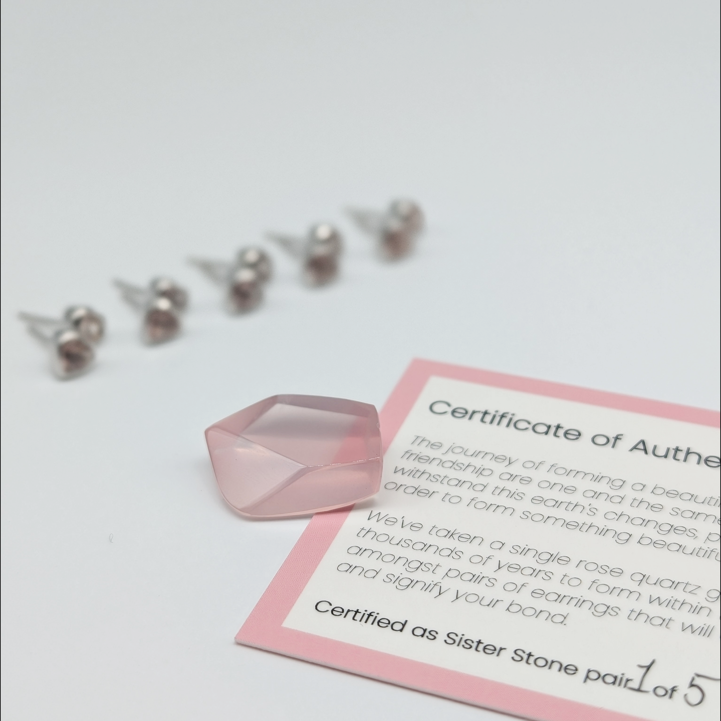 Set of 5 pairs - Heart Rose Quartz Sterling Silver Stud Earrings