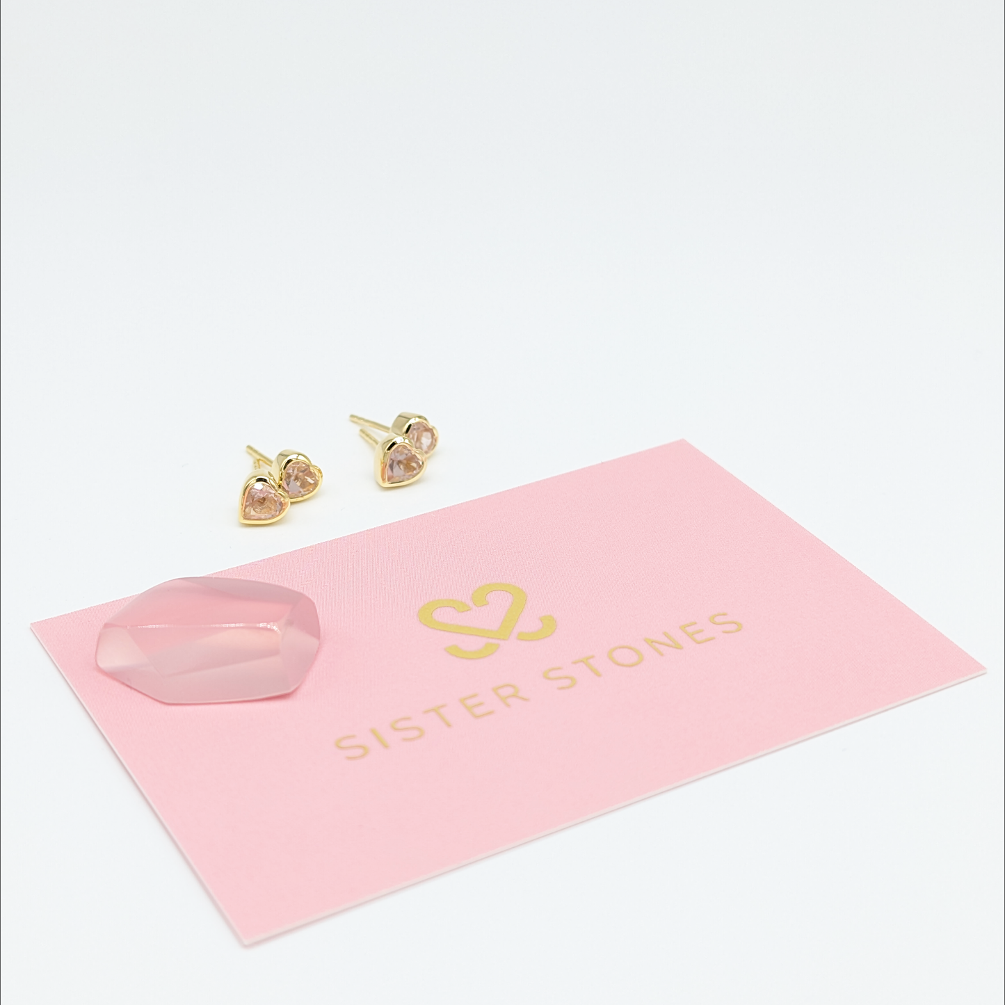 Set of 2 pairs - Heart Rose Quartz 18k Vermeil Stud Earrings