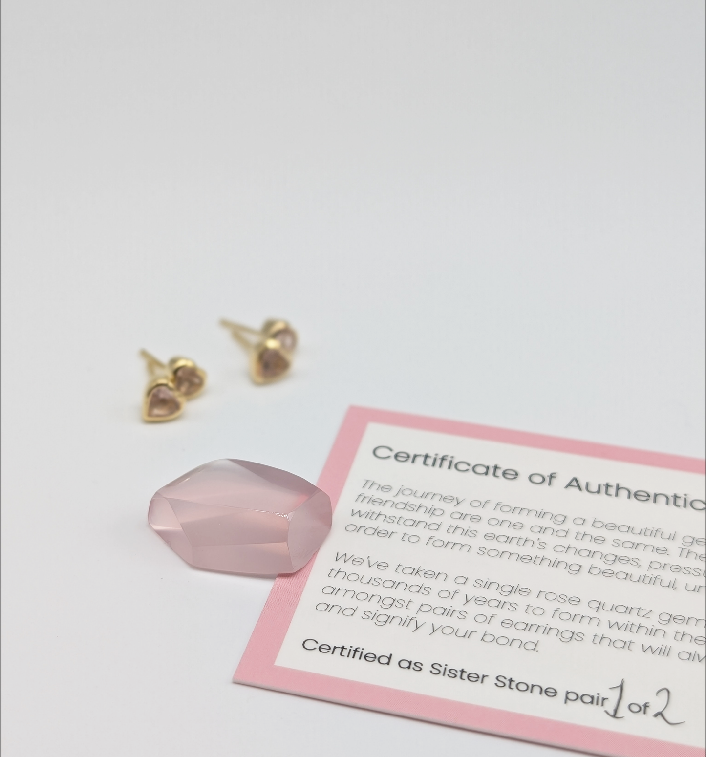 Set of 2 pairs - Heart Rose Quartz 18k Vermeil Stud Earrings
