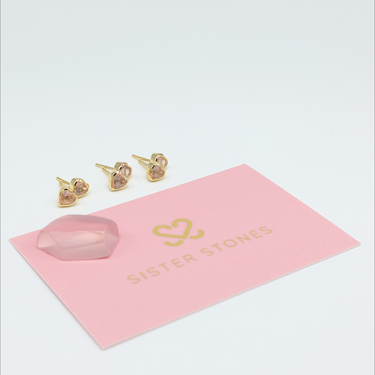 Set of 3 pairs - Heart Rose Quartz 18k Vermeil Stud Earrings