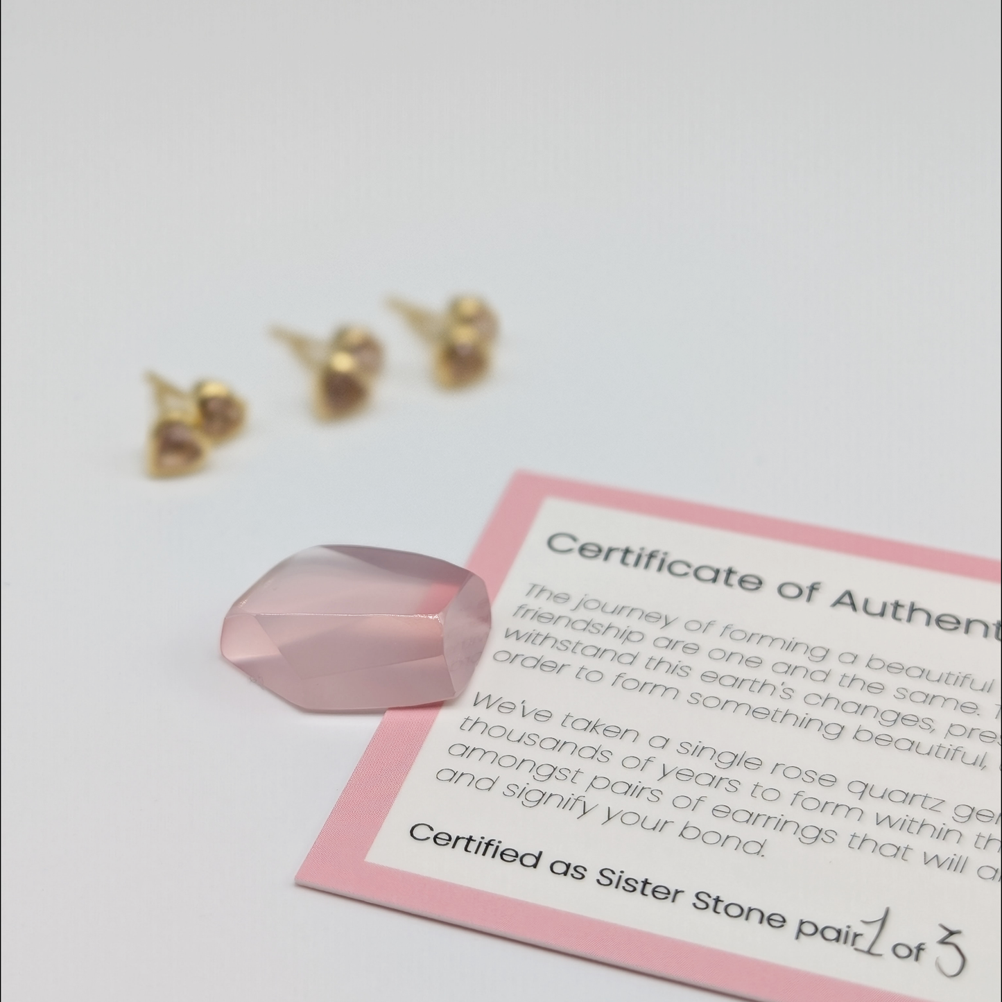 Set of 3 pairs - Heart Rose Quartz 18k Vermeil Stud Earrings