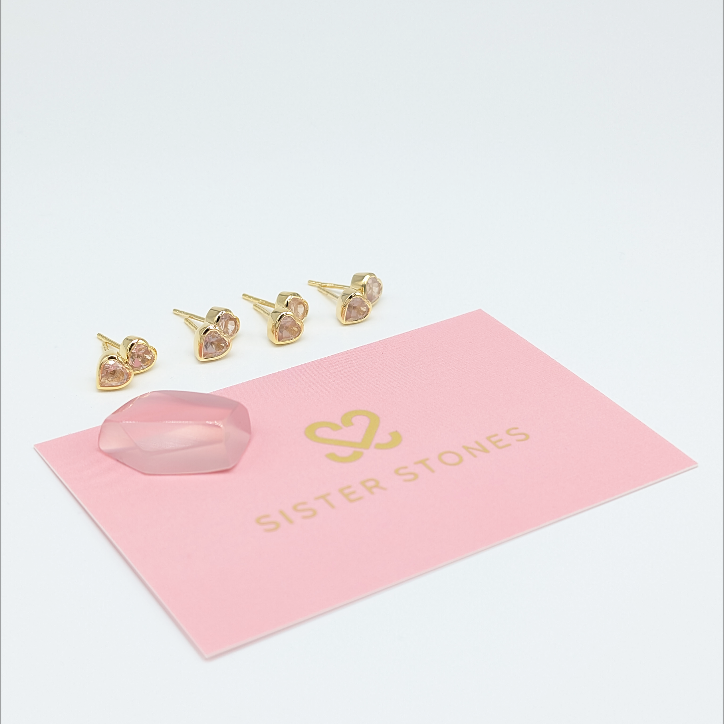 Set of 4 pairs - Heart Rose Quartz 18k Vermeil Stud Earrings