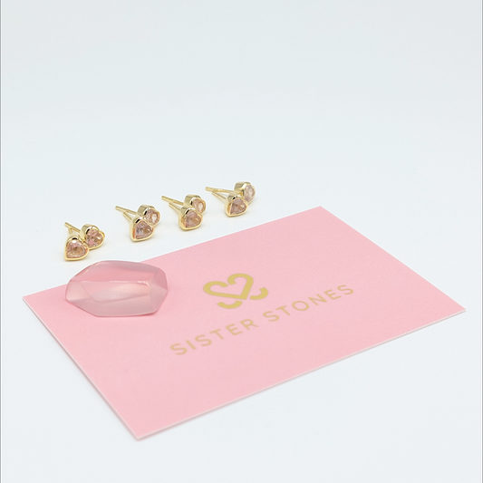 Set of 4 pairs - Heart Rose Quartz 18k Vermeil Stud Earrings