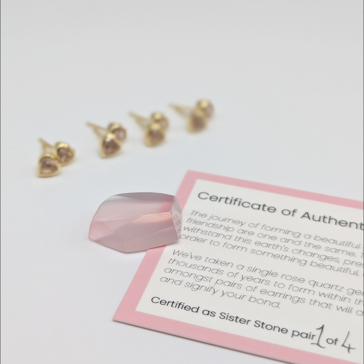 Set of 4 pairs - Heart Rose Quartz 18k Vermeil Stud Earrings