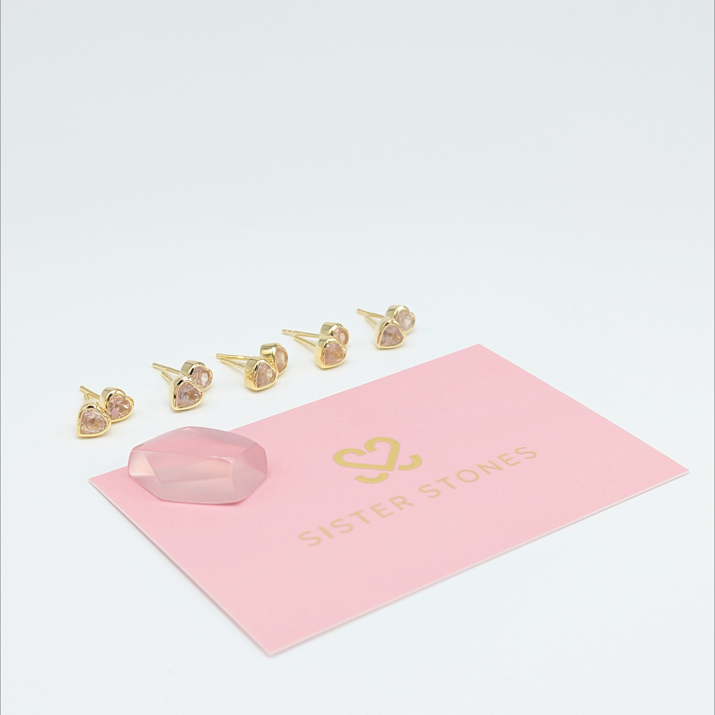 Set of 5 pairs - Heart Rose Quartz 18k Vermeil Stud Earrings