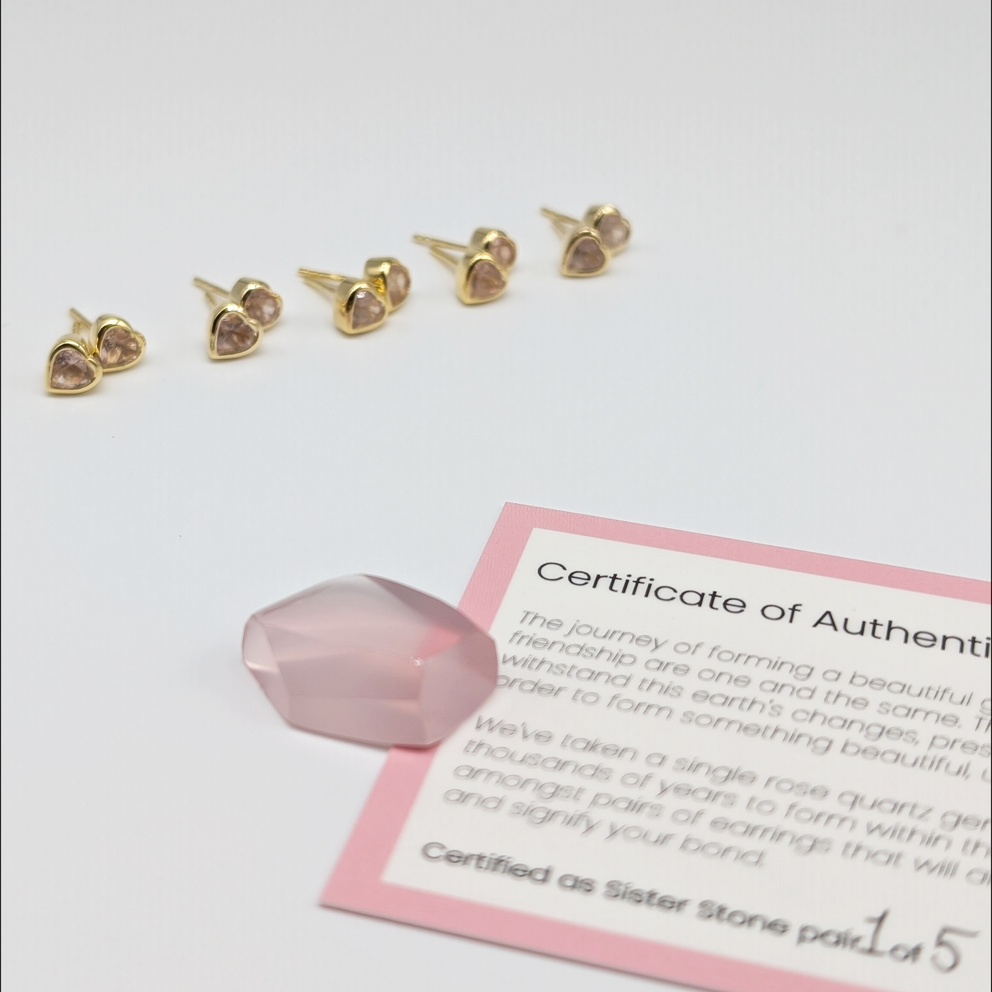 Set of 5 pairs - Heart Rose Quartz 18k Vermeil Stud Earrings