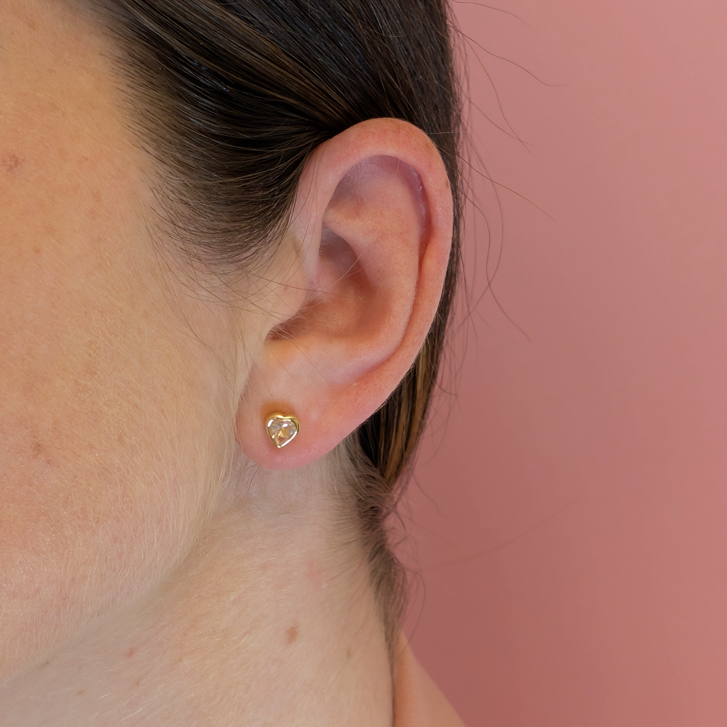 Set of 5 pairs - Heart Rose Quartz 18k Vermeil Stud Earrings