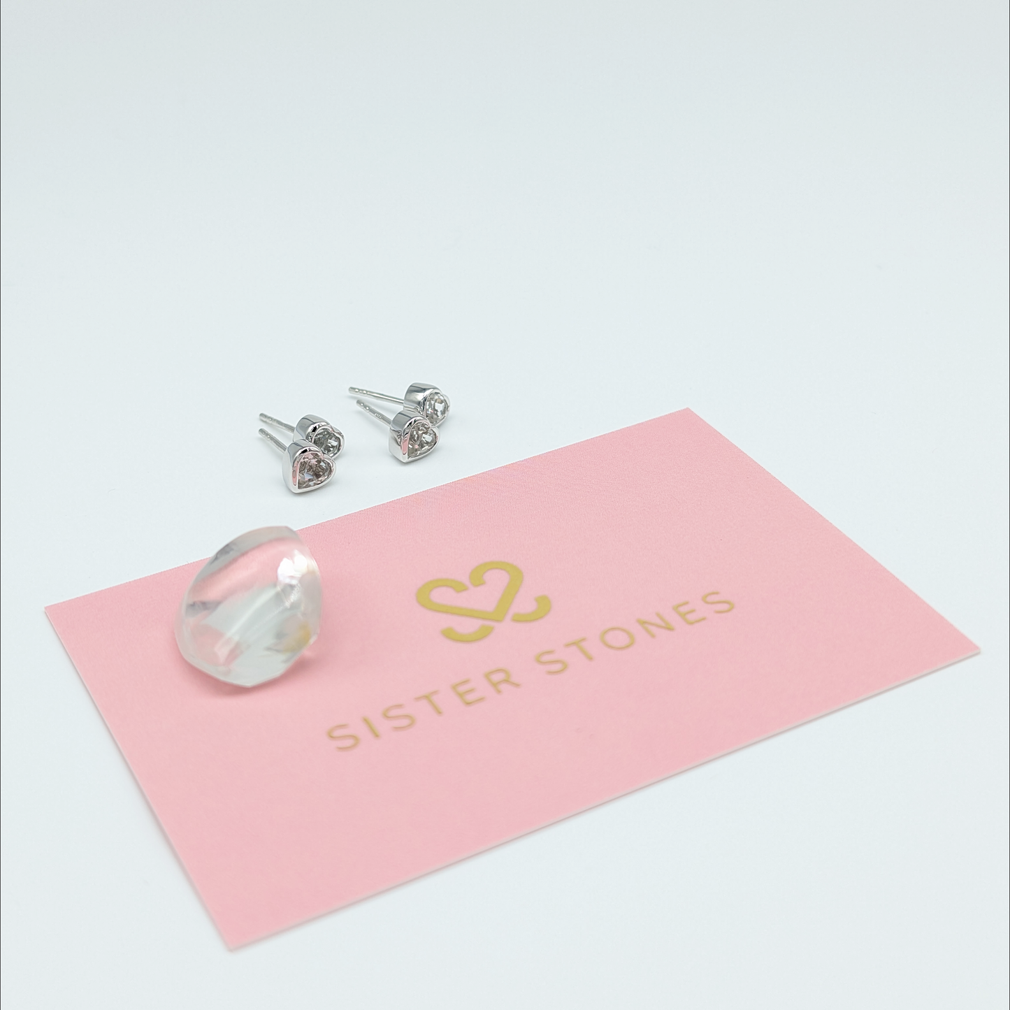Set of 2 pairs - Heart White Topaz Sterling Silver Stud Earrings