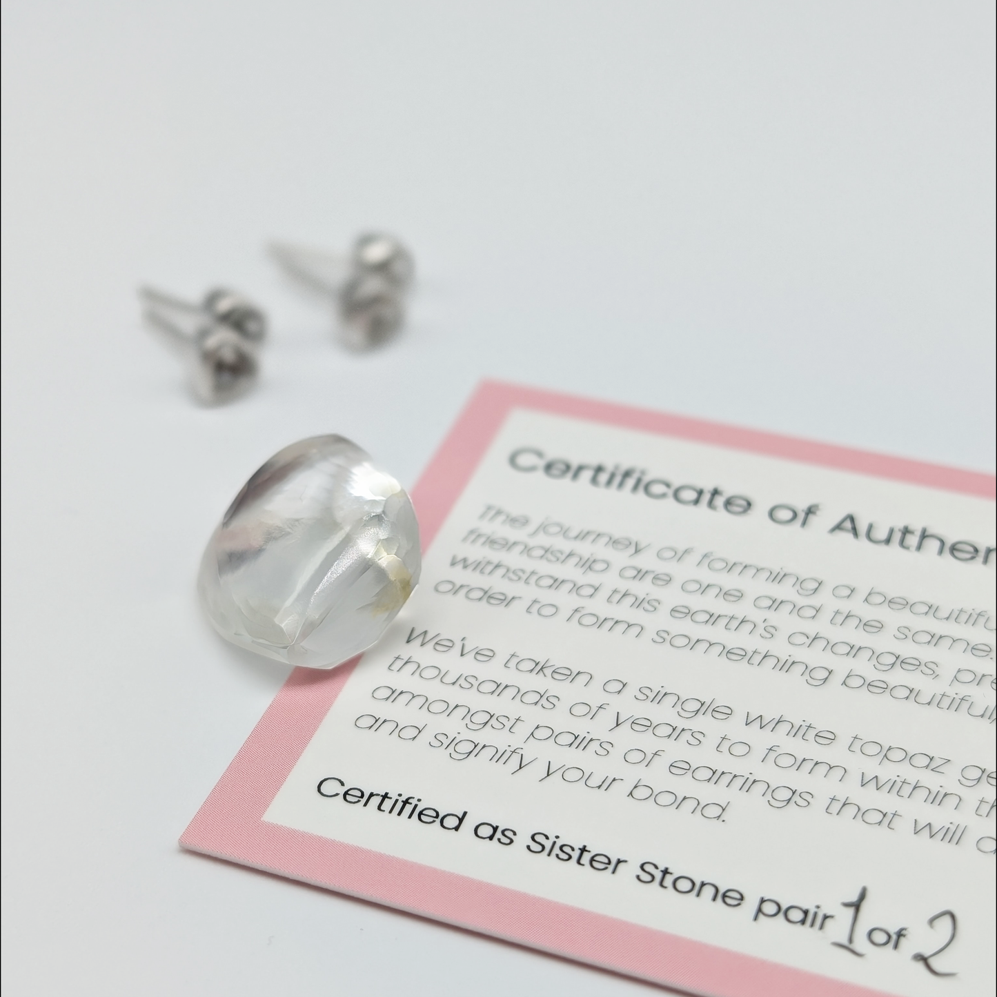Set of 2 pairs - Heart White Topaz Sterling Silver Stud Earrings
