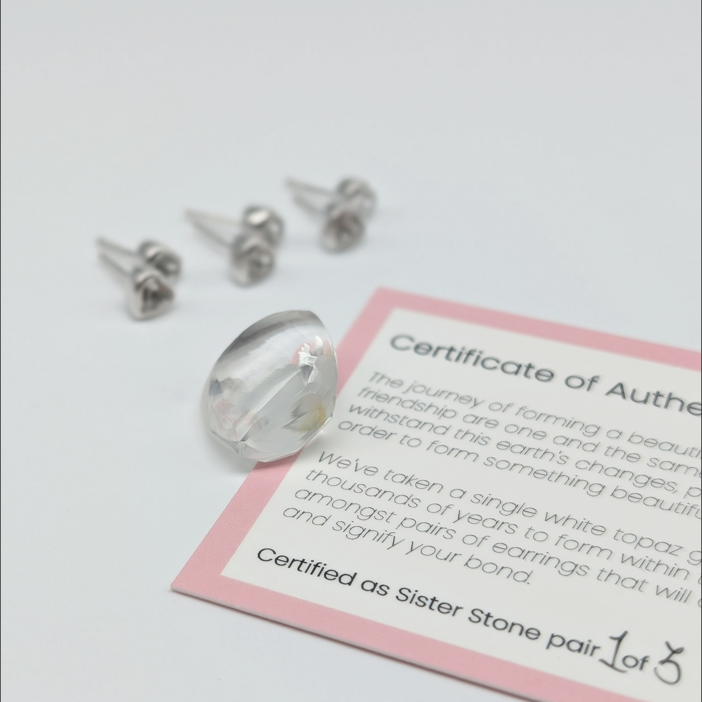 Set of 3 pairs - Heart White Topaz Sterling Silver Stud Earrings