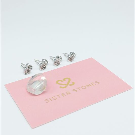 Set of 4 pairs - Heart White Topaz Sterling Silver Stud Earrings