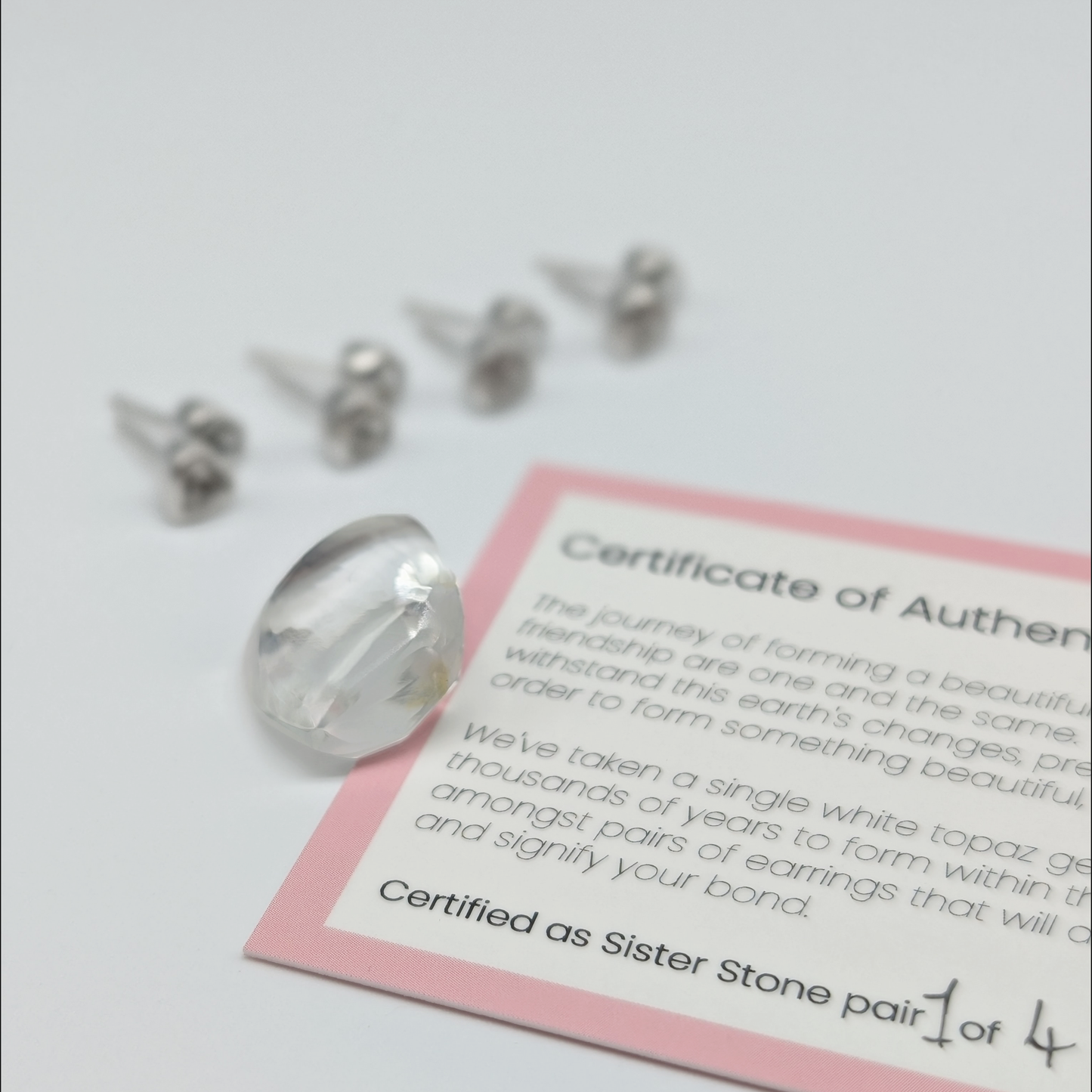 Set of 4 pairs - Heart White Topaz Sterling Silver Stud Earrings