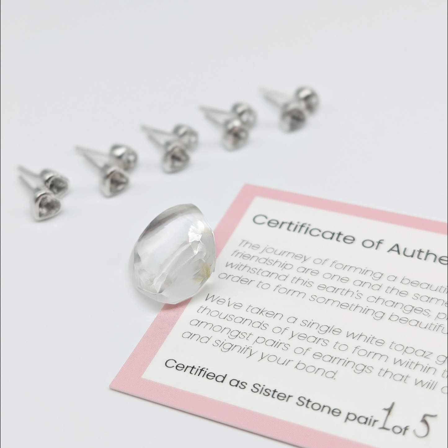 Set of 5 pairs - Heart White Topaz Sterling Silver Stud Earrings