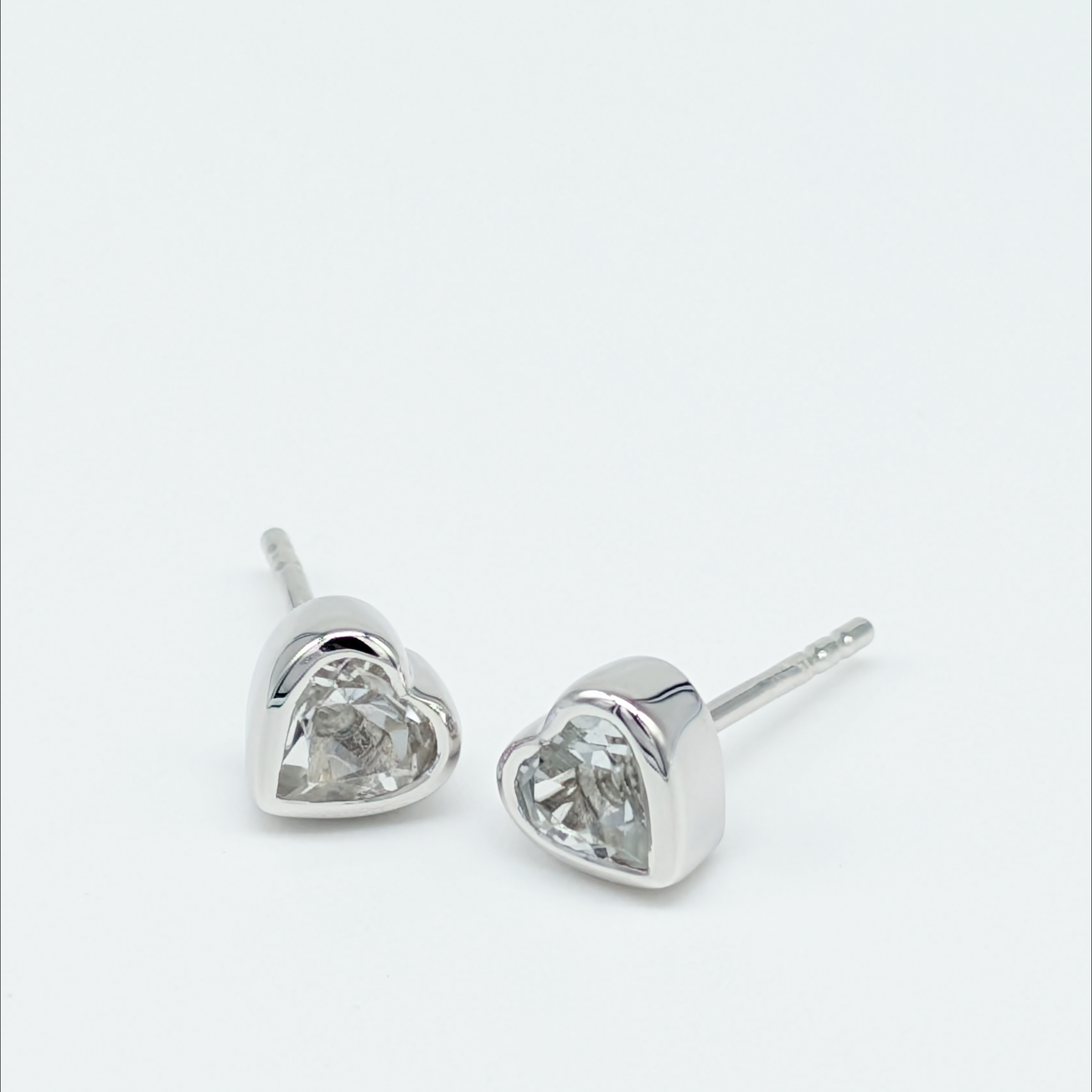 Set of 5 pairs - Heart White Topaz Sterling Silver Stud Earrings