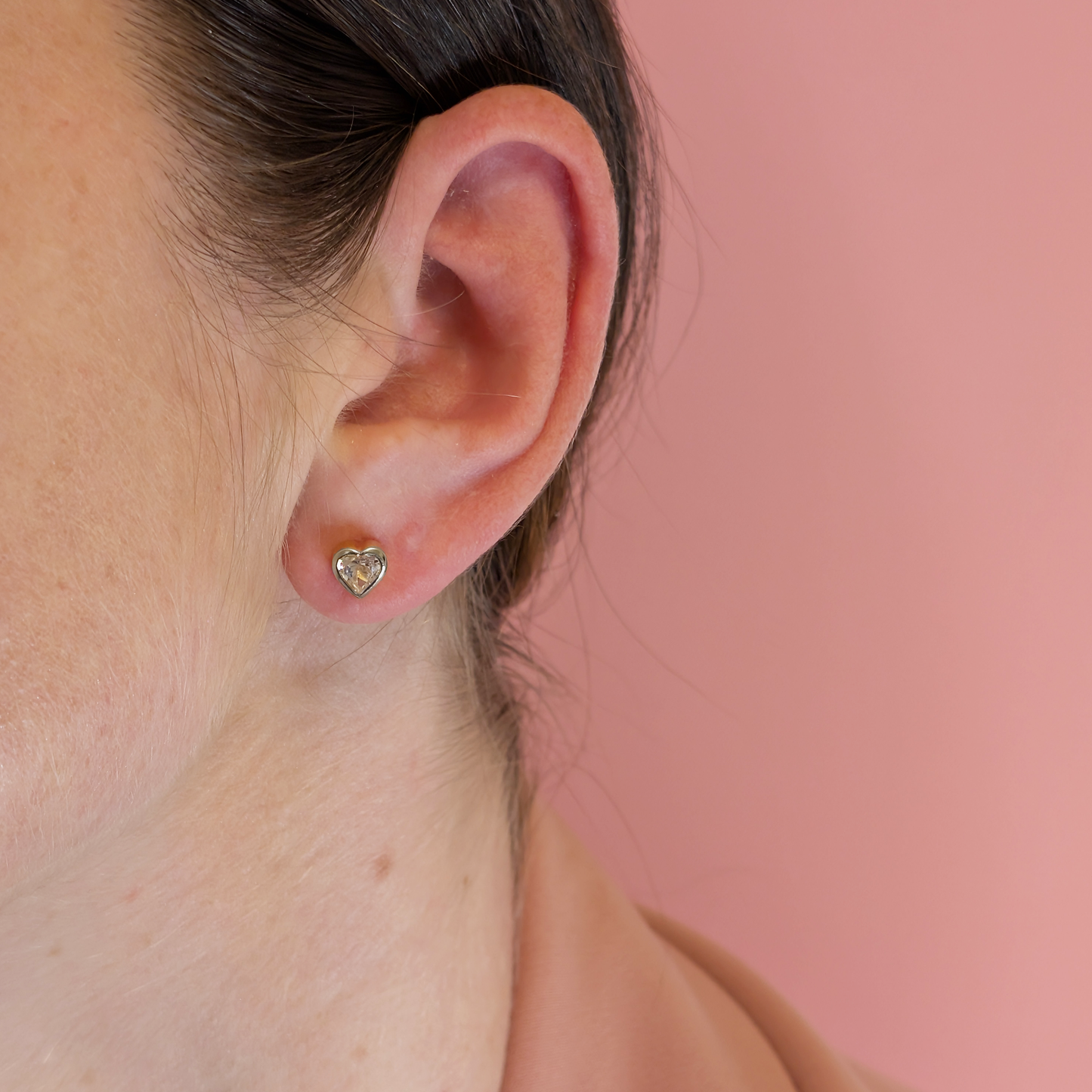 Set of 5 pairs - Heart White Topaz Sterling Silver Stud Earrings