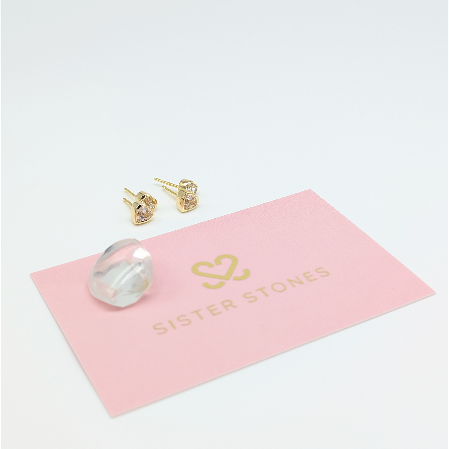 Set of 2 pairs - Heart White Topaz 18k Vermeil Stud Earrings