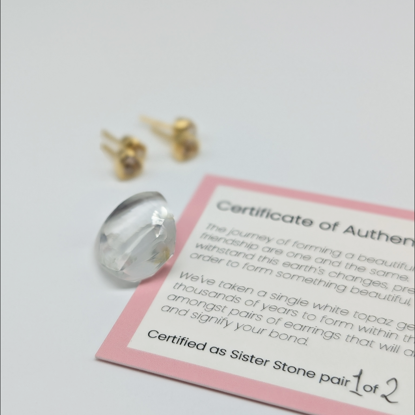 Set of 2 pairs - Heart White Topaz 18k Vermeil Stud Earrings