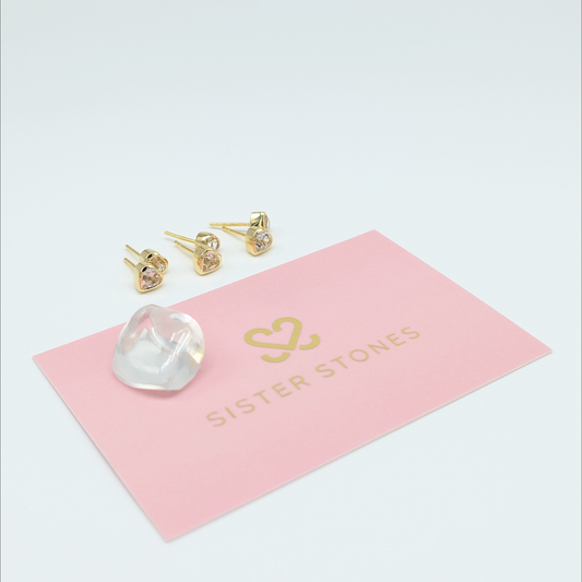 Set of 3 pairs - Heart White Topaz 18k Vermeil Stud Earrings