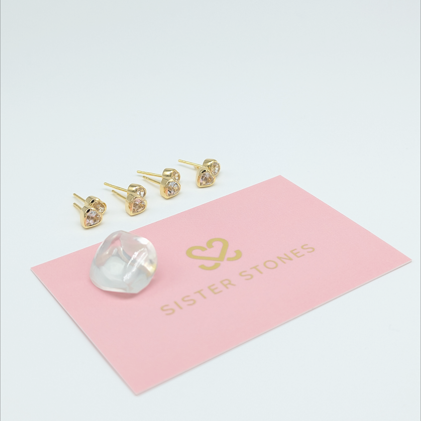 Set of 4 pairs - Heart White Topaz 18k Vermeil Stud Earrings