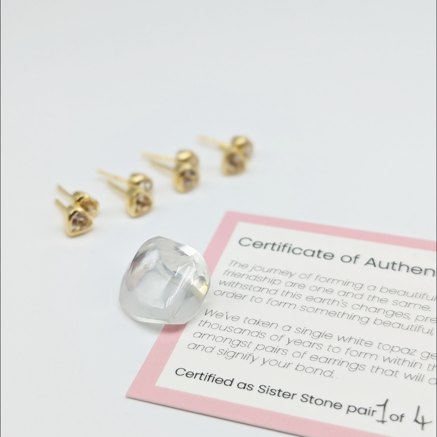 Set of 4 pairs - Heart White Topaz 18k Vermeil Stud Earrings