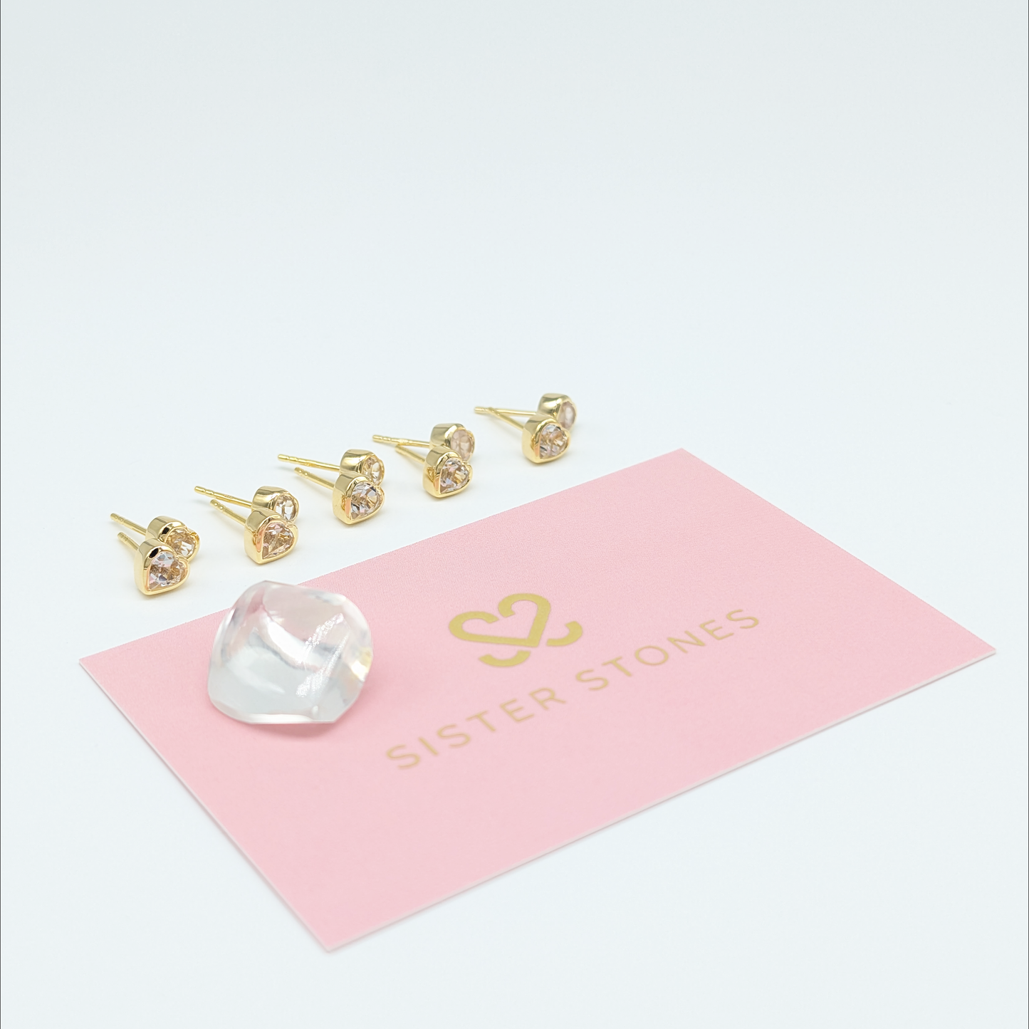 Set of 5 pairs - Heart White Topaz 18k Vermeil Stud Earrings