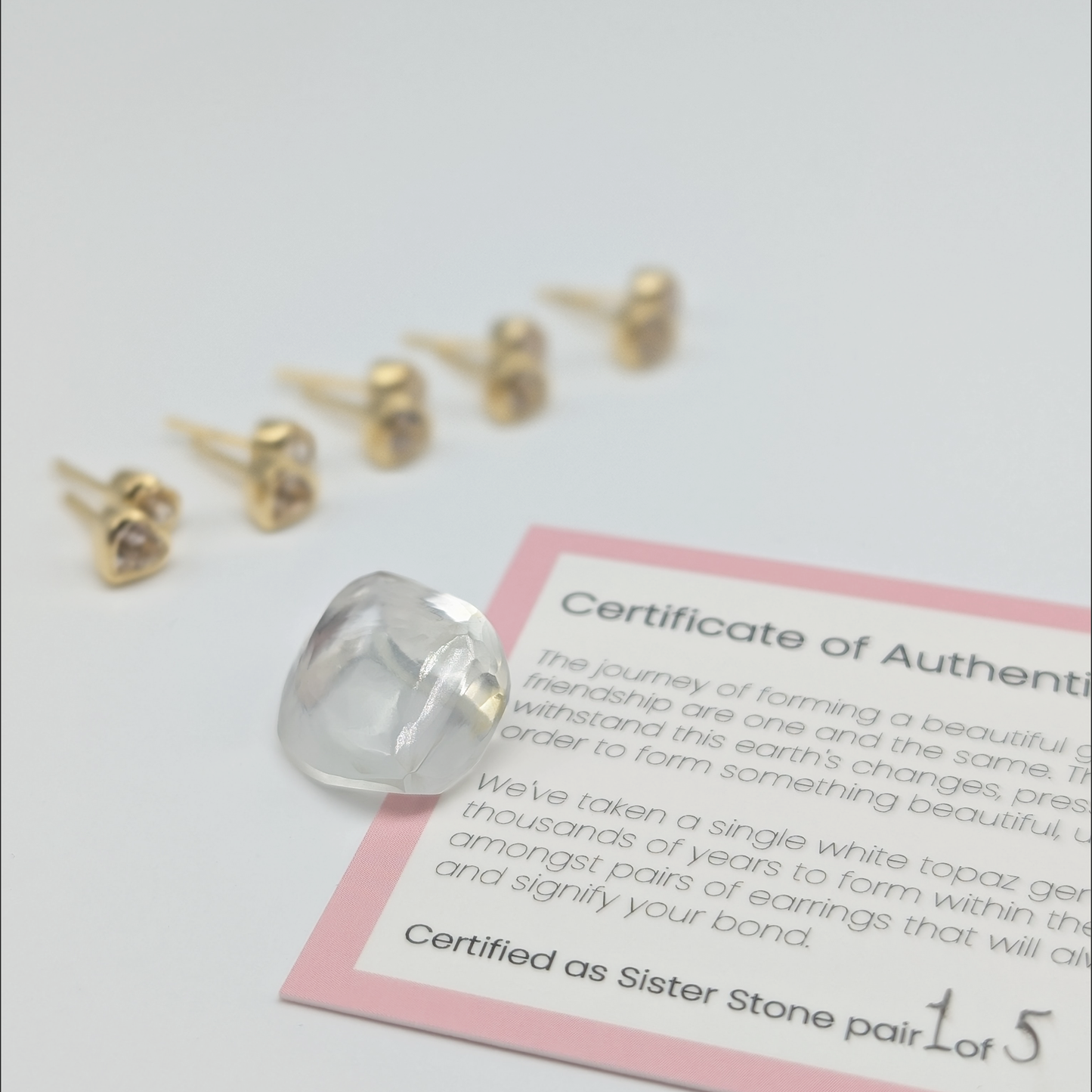Set of 5 pairs - Heart White Topaz 18k Vermeil Stud Earrings