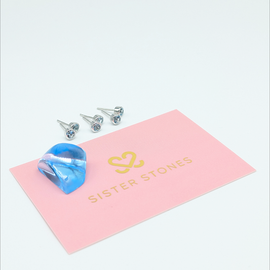 Set of 3 pairs - Round Blue Topaz Sterling Silver Stud Earrings