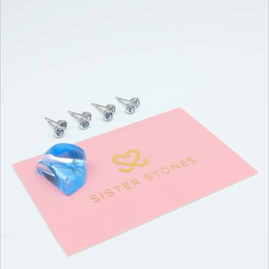 Set of 4 pairs - Round Blue Topaz Sterling Silver Stud Earrings