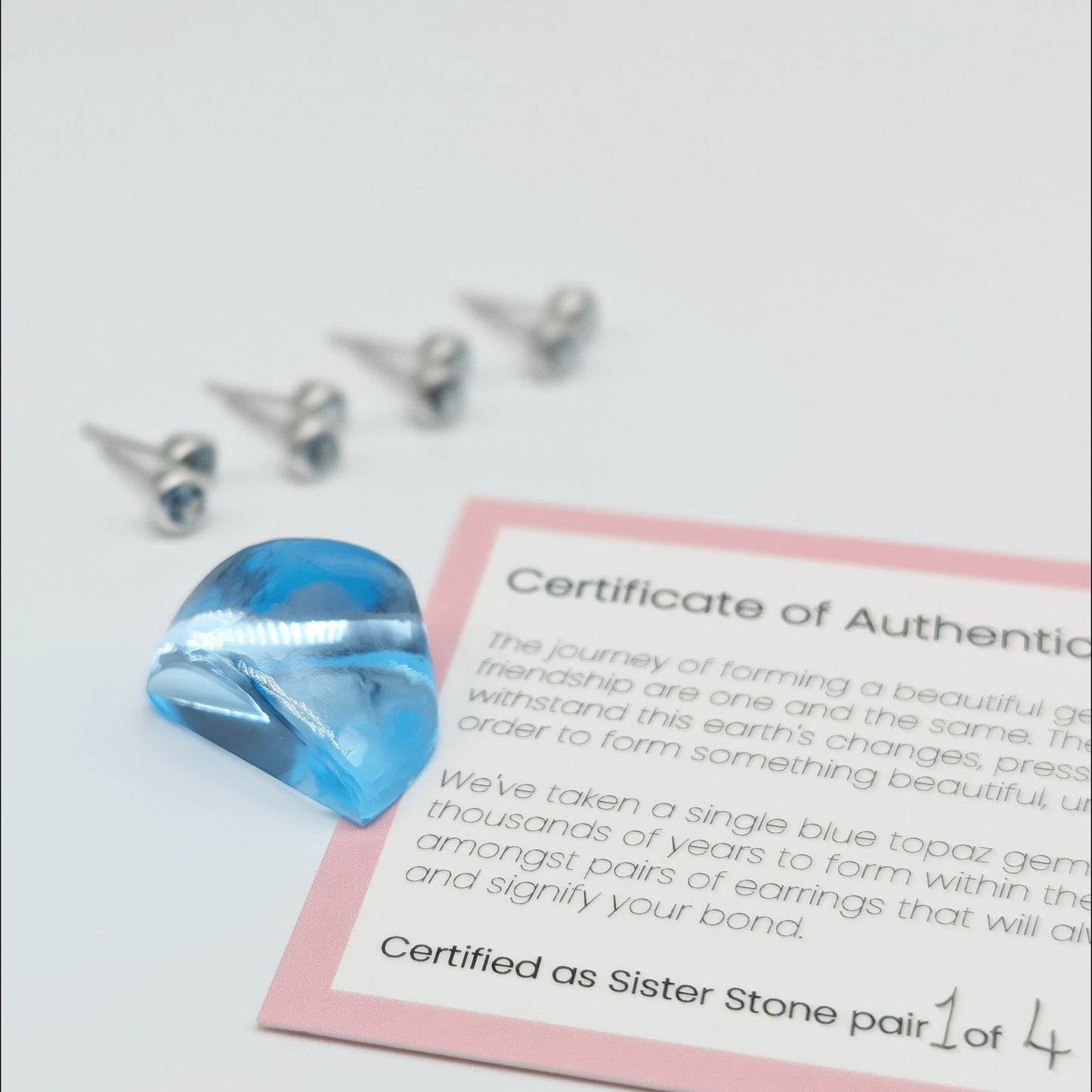 Set of 4 pairs - Round Blue Topaz Sterling Silver Stud Earrings