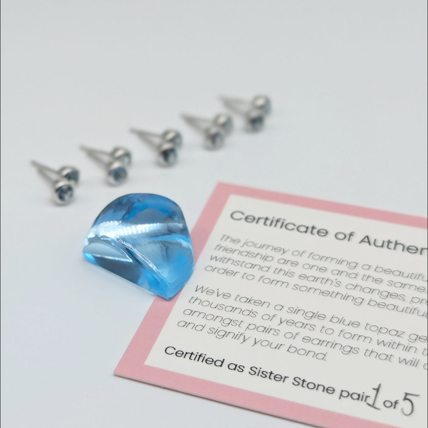 Set of 5 pairs - Round Blue Topaz Sterling Silver Stud Earrings