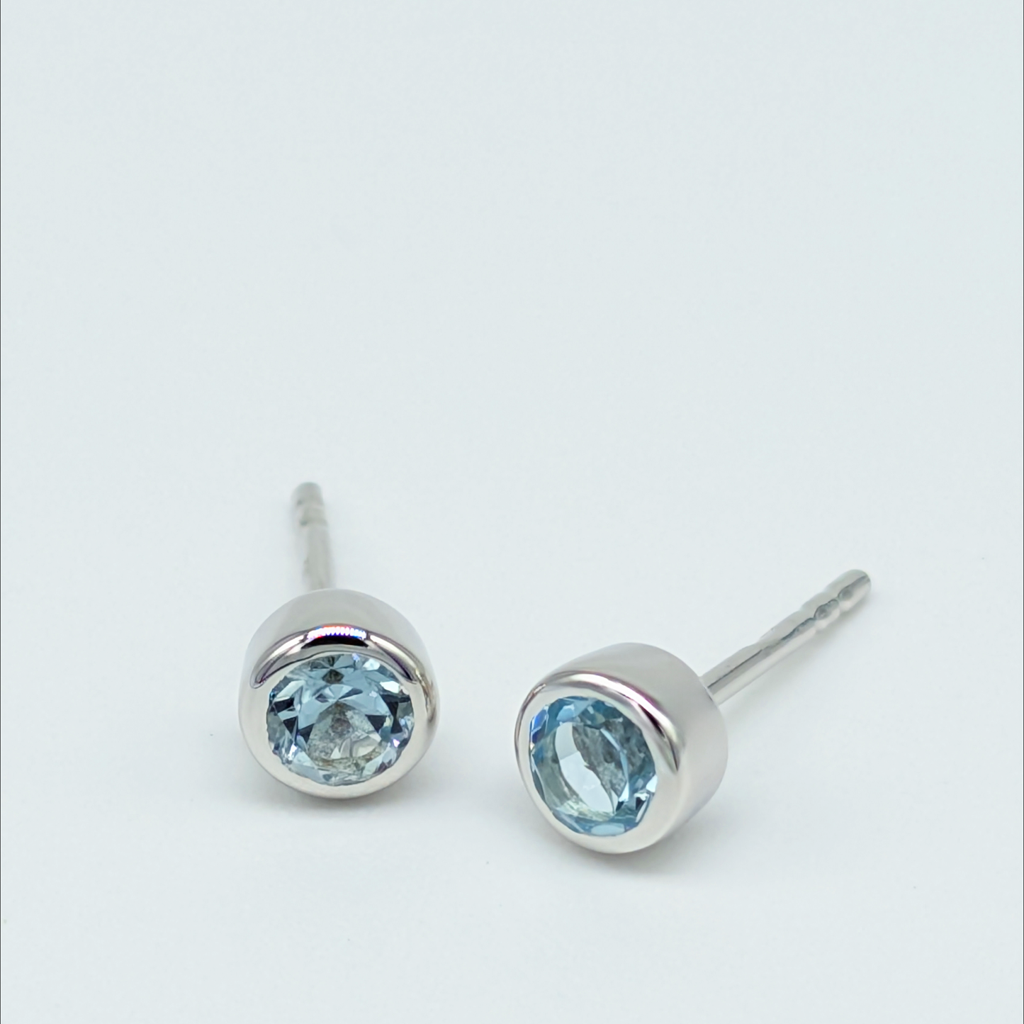 Set of 5 pairs - Round Blue Topaz Sterling Silver Stud Earrings