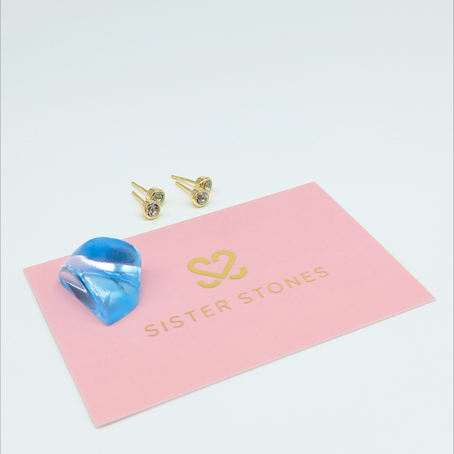 Set of 2 pairs - Round Blue Topaz 18k Vermeil Stud Earrings