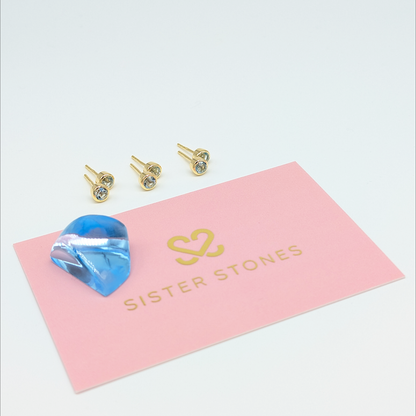 Set of 3 pairs - Round Blue Topaz 18k Vermeil Stud Earrings