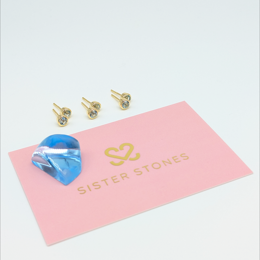 Set of 3 pairs - Round Blue Topaz 18k Vermeil Stud Earrings