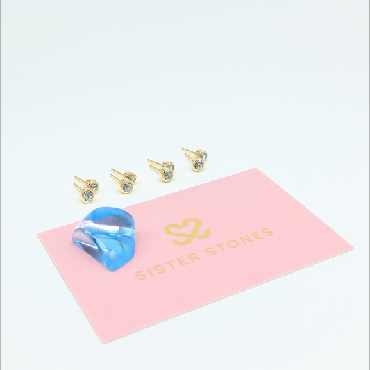 Set of 4 pairs - Round Blue Topaz 18k Vermeil Stud Earrings