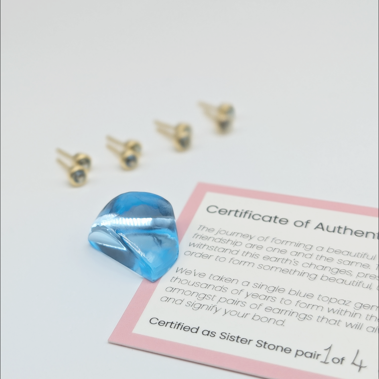 Set of 4 pairs - Round Blue Topaz 18k Vermeil Stud Earrings