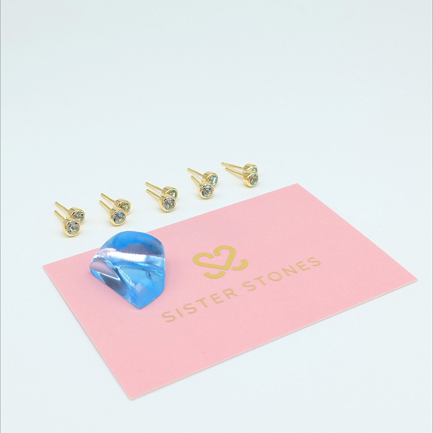 Set of 5 pairs - Round Blue Topaz 18k Vermeil Stud Earrings