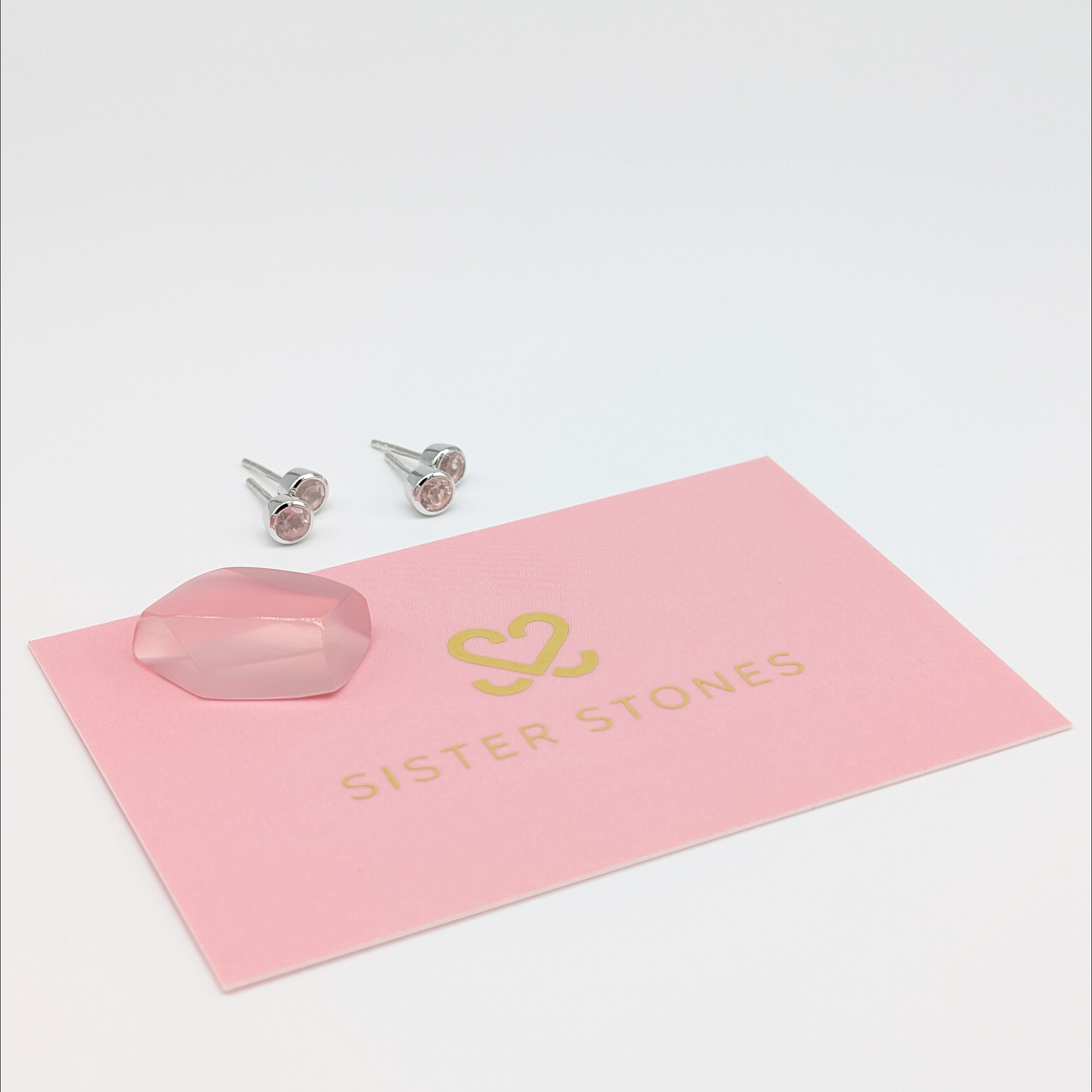 Set of 2 pairs - Round Rose Quartz Sterling Silver Stud Earrings