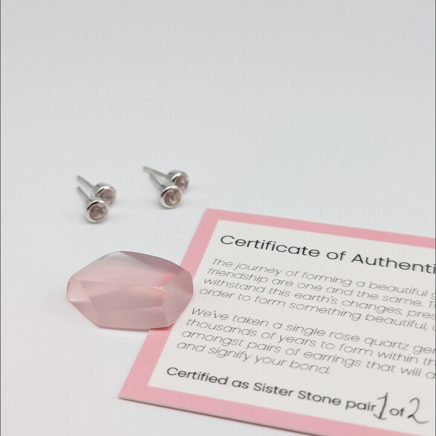 Set of 2 pairs - Round Rose Quartz Sterling Silver Stud Earrings