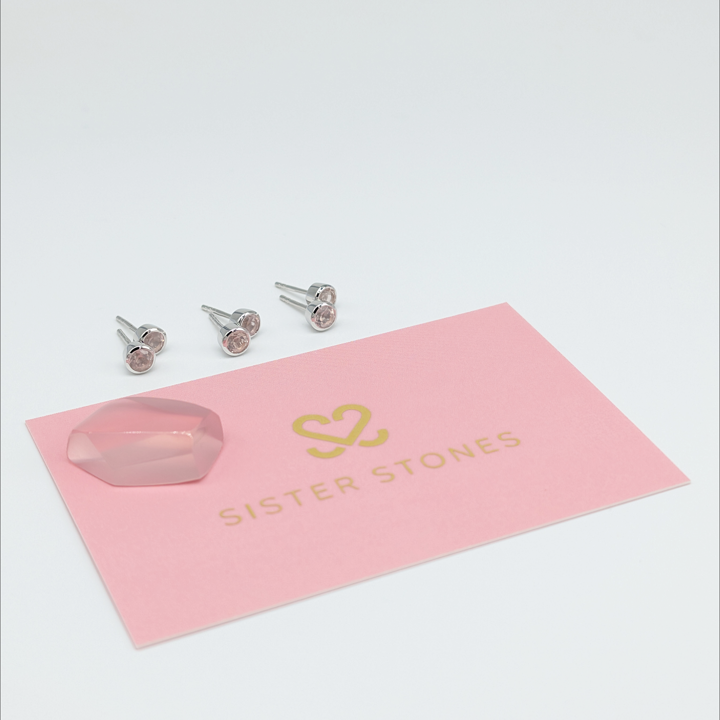 Set of 3 pairs - Round Rose Quartz Sterling Silver Stud Earrings