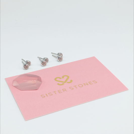 Set of 3 pairs - Round Rose Quartz Sterling Silver Stud Earrings
