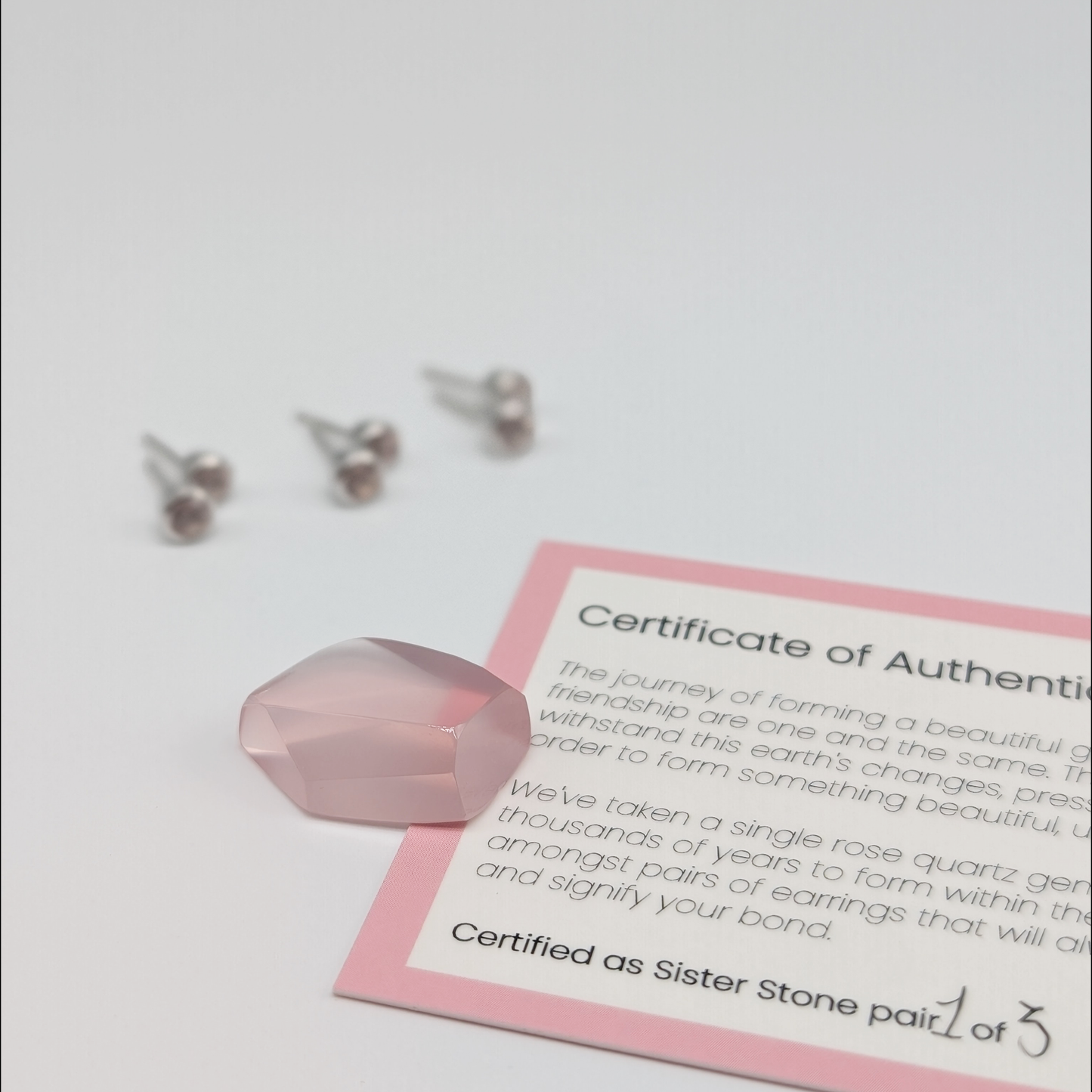 Set of 3 pairs - Round Rose Quartz Sterling Silver Stud Earrings