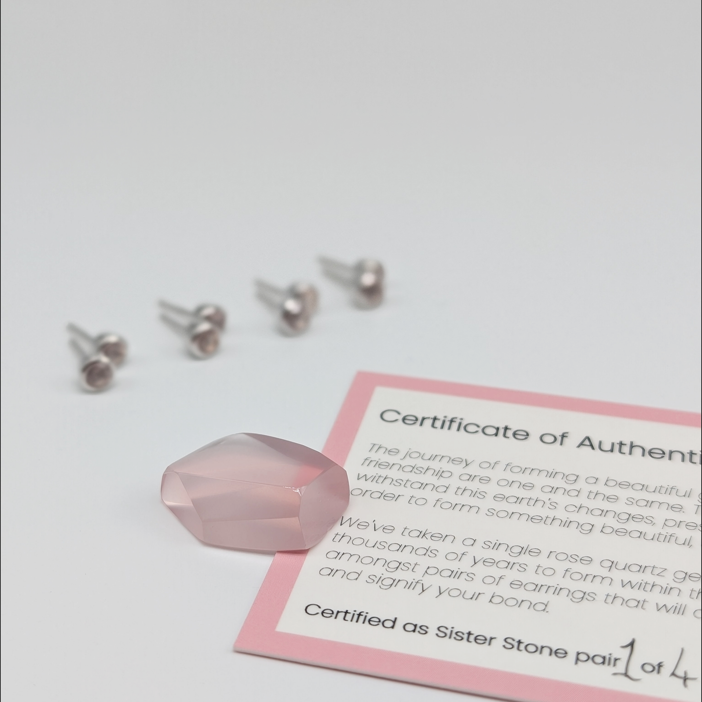 Set of 4 pairs - Round Rose Quartz Sterling Silver Stud Earrings