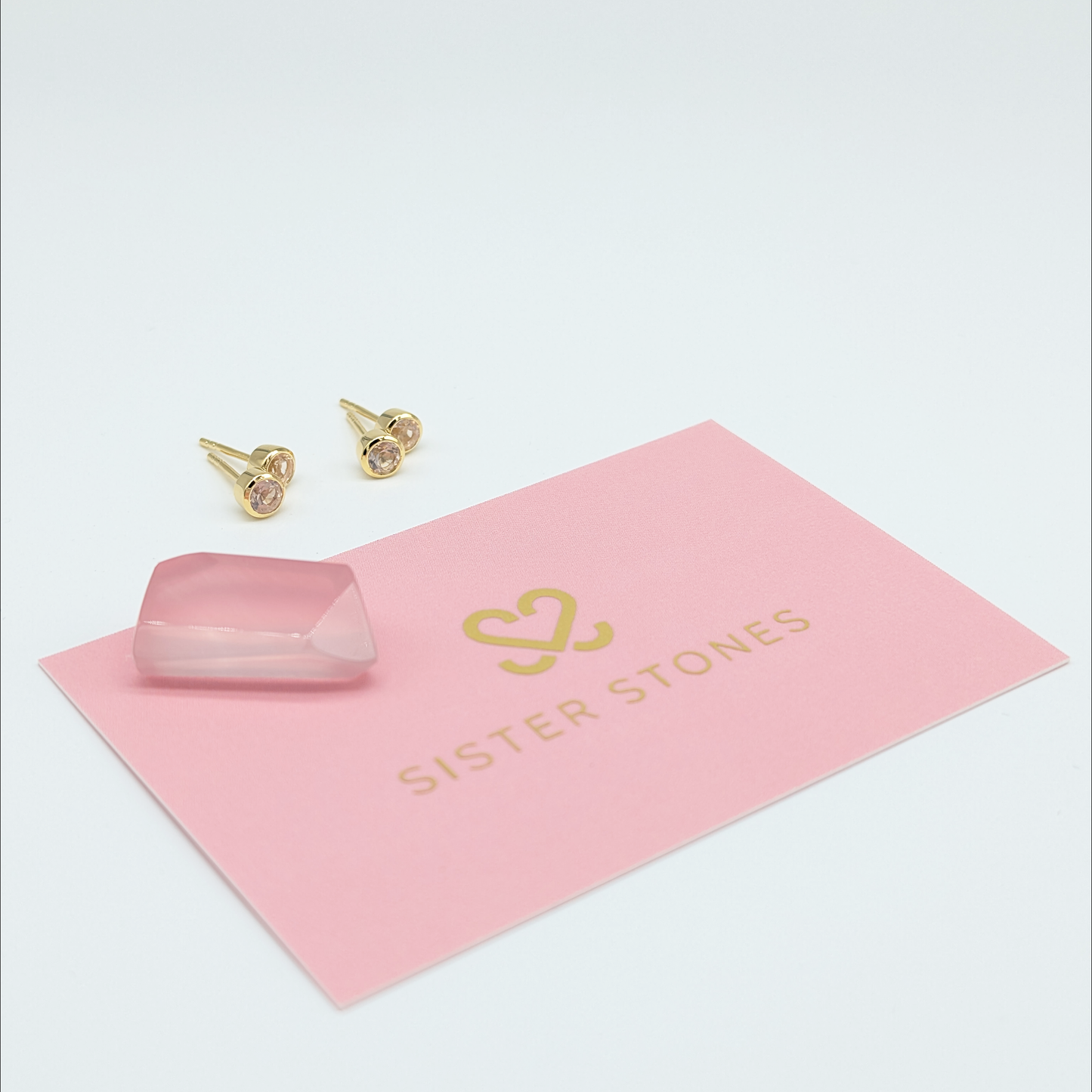 Set of 2 pairs - Round Rose Quartz 18k Vermeil Stud Earrings