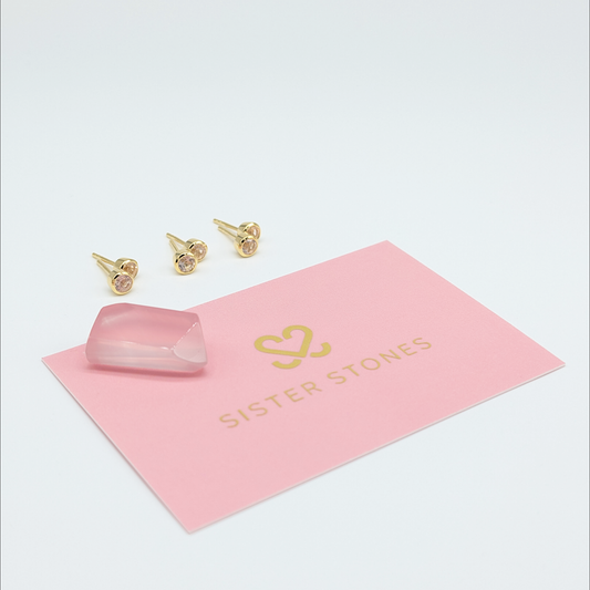 Set of 3 pairs - Round Rose Quartz 18k Vermeil Stud Earrings