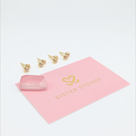 Set of 4 pairs - Round Rose Quartz 18k Vermeil Stud Earrings