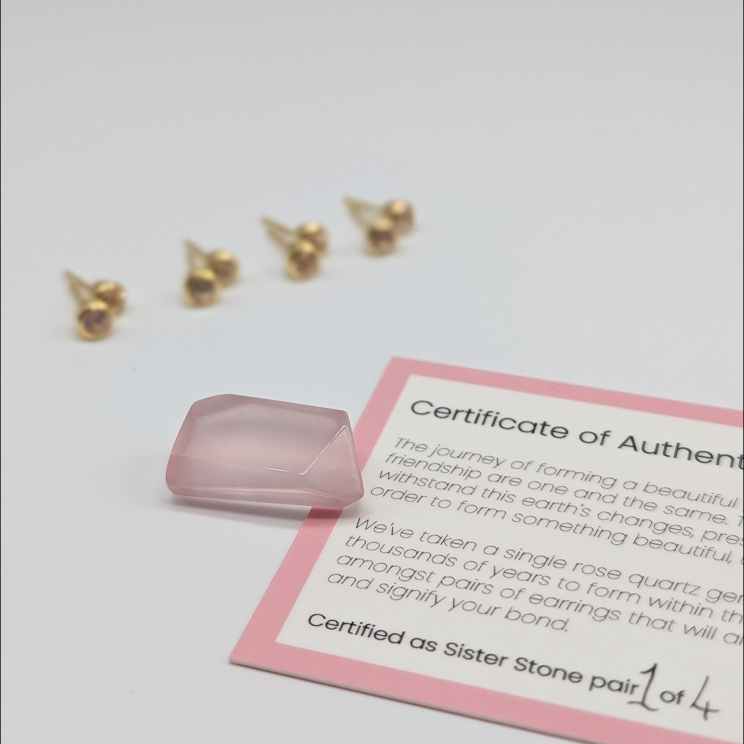 Set of 4 pairs - Round Rose Quartz 18k Vermeil Stud Earrings