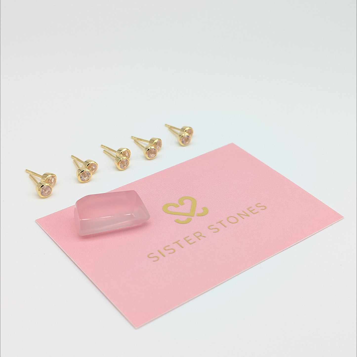 Set of 5 pairs - Round Rose Quartz 18k Vermeil Stud Earrings