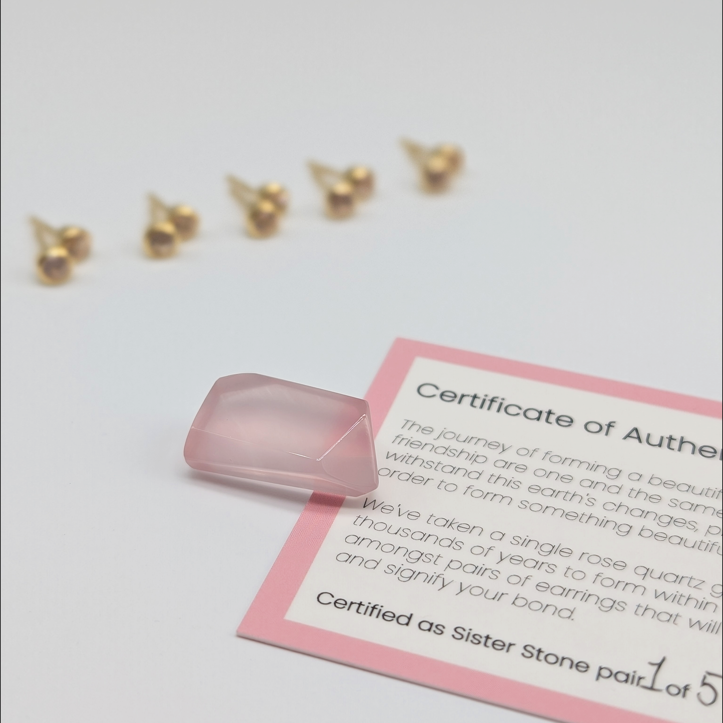 Set of 5 pairs - Round Rose Quartz 18k Vermeil Stud Earrings